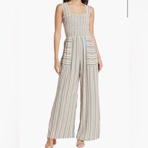 Angie Sleeveless Jumpsuit | Stripe Smocked Wide Leg